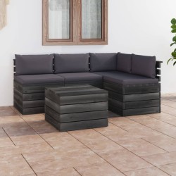 vidaXL Muebles de palés de jardín 5 piezas cojines madera maciza pino