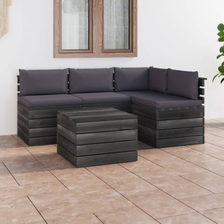 vidaXL Muebles de palés de jardín 5 piezas cojines madera maciza pino