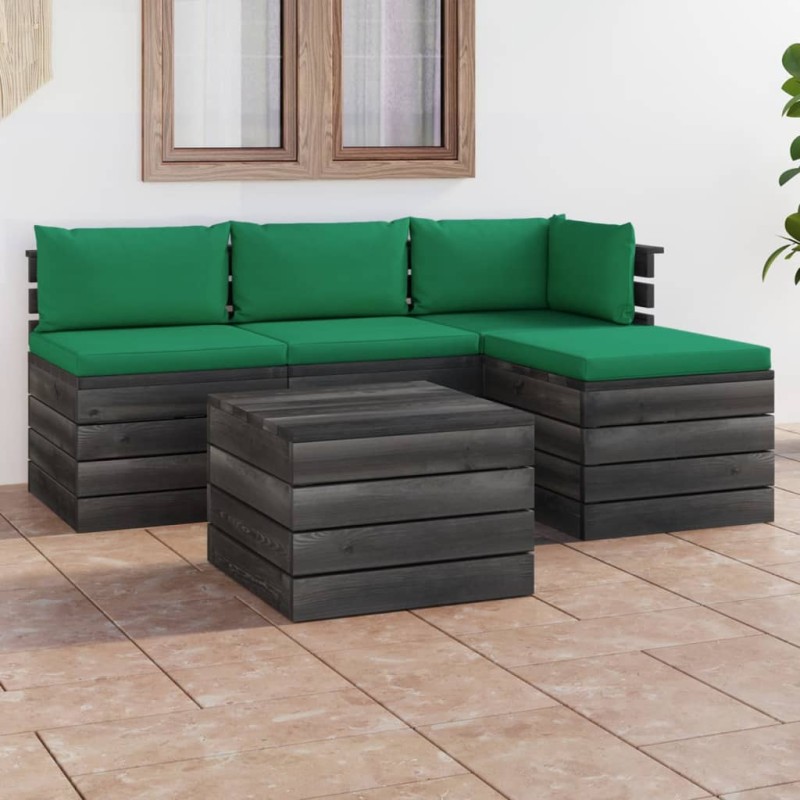 vidaXL Muebles de jardín de palets 5 piezas cojines madera maciza pino vidaXL Muebles de jardín de palets 5 piezas cojines madera maciza pino