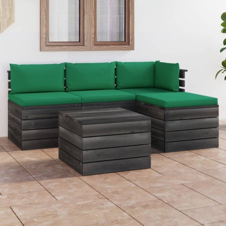 vidaXL Muebles de jardín de palets 5 piezas cojines madera maciza pino