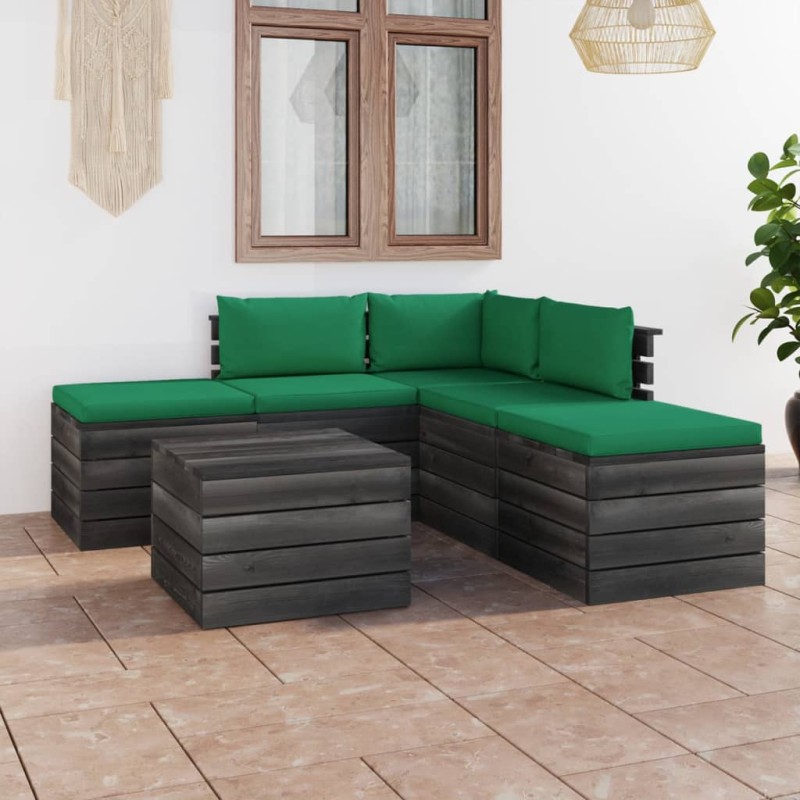 vidaXL Muebles de jardín de palets 6 piezas cojines madera maciza pino vidaXL Muebles de jardín de palets 6 piezas cojines madera maciza pino