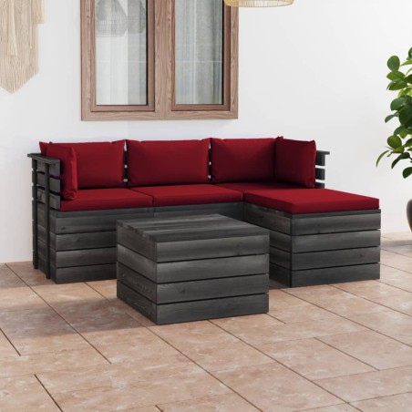 vidaXL Muebles de palés de jardín 5 piezas cojines madera maciza pino