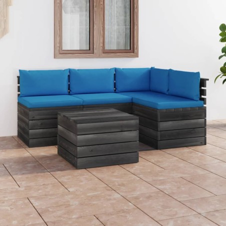 vidaXL Muebles de palés de jardín 5 piezas cojines madera maciza pino