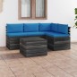 vidaXL Muebles de palés de jardín 5 piezas cojines madera maciza pino vidaXL Muebles de palés de jardín 5 piezas cojines madera maciza pino