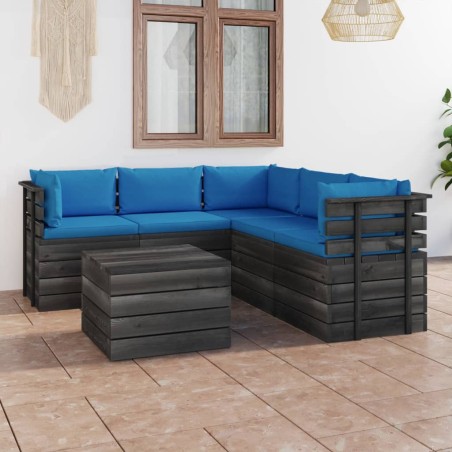 vidaXL Muebles de palets de jardín 6 piezas cojines madera maciza pino