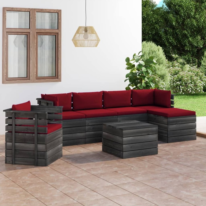 vidaXL Muebles de palés de jardín 7 piezas cojines madera maciza pino vidaXL Muebles de palés de jardín 7 piezas cojines madera maciza pino