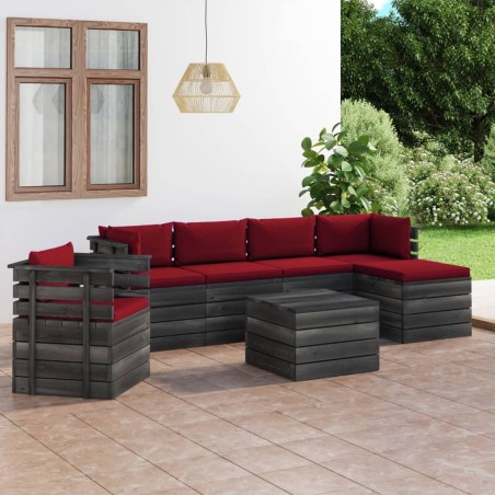 vidaXL Muebles de palés de jardín 7 piezas cojines madera maciza pino
