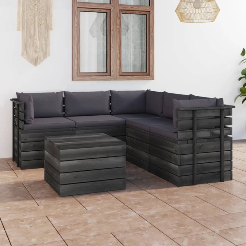 vidaXL Muebles de palets de jardín 6 piezas cojines madera maciza pino vidaXL Muebles de palets de jardín 6 piezas cojines madera maciza pino