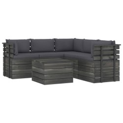 vidaXL Muebles de palets de jardín 6 piezas cojines madera maciza pino