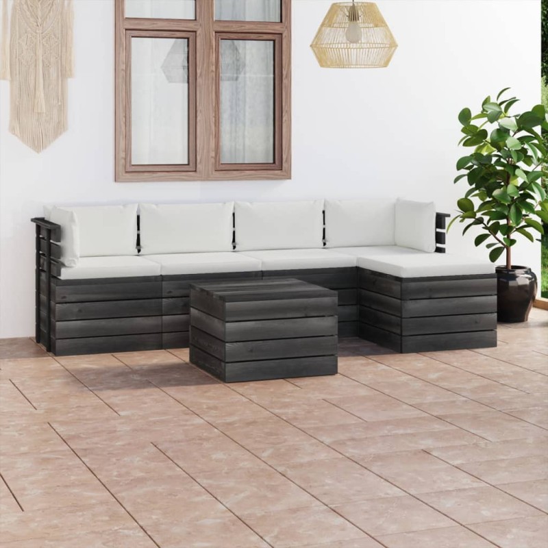 vidaXL Muebles de palés de jardín 6 piezas cojines madera maciza pino vidaXL Muebles de palés de jardín 6 piezas cojines madera maciza pino