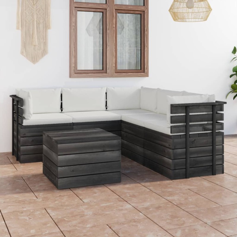 vidaXL Muebles de palets de jardín 6 piezas cojines madera maciza pino