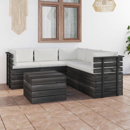 vidaXL Muebles de palets de jardín 6 piezas cojines madera maciza pino