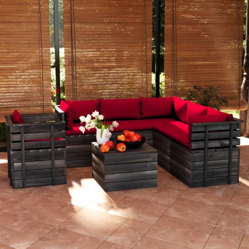 vidaXL Muebles de palets de jardín 7 piezas cojines madera de pino vidaXL Muebles de palets de jardín 7 piezas cojines madera de pino
