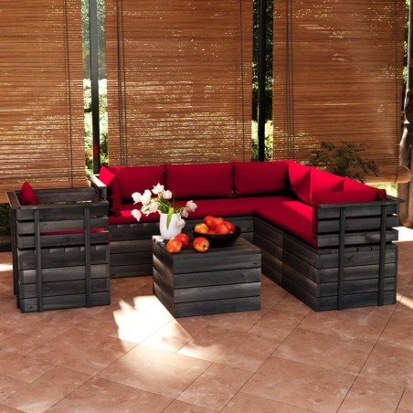 vidaXL Muebles de palets de jardín 7 piezas cojines madera de pino