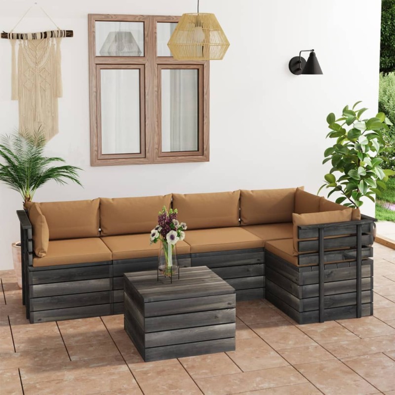 vidaXL Muebles de palets para jardín 6 pzas cojines madera maciza pino vidaXL Muebles de palets para jardín 6 pzas cojines madera maciza pino