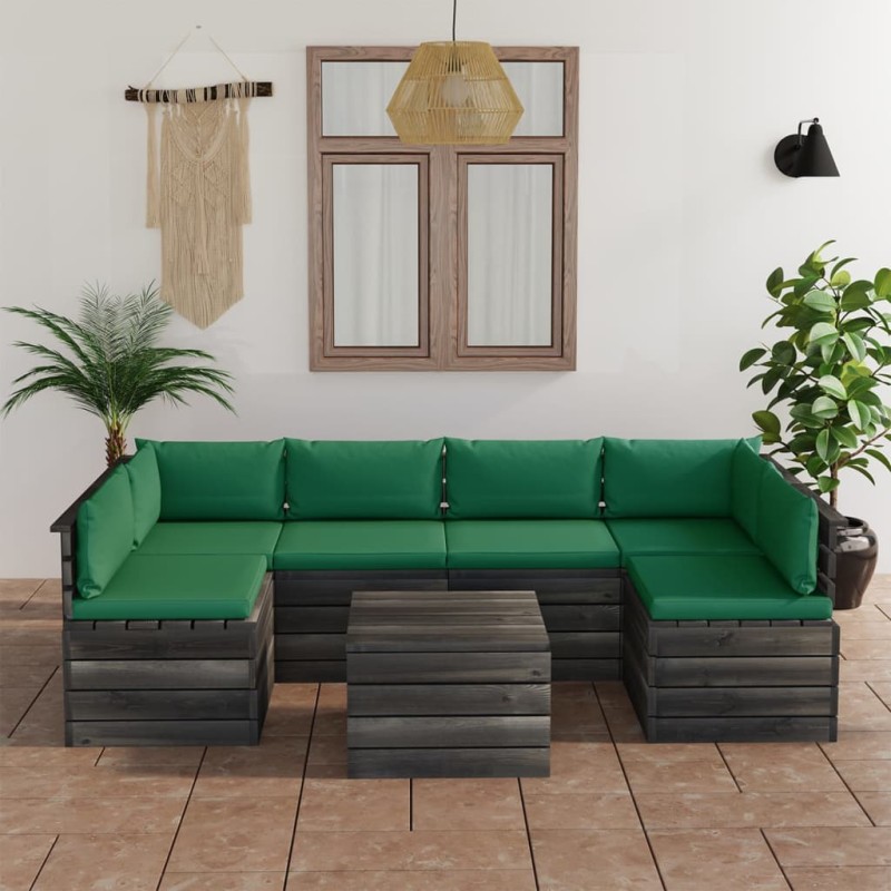 vidaXL Muebles de palets para jardín 7 pzas cojines madera maciza pino vidaXL Muebles de palets para jardín 7 pzas cojines madera maciza pino
