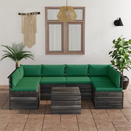vidaXL Muebles de palets para jardín 7 pzas cojines madera maciza pino