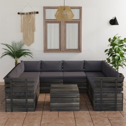 vidaXL Muebles de palets para jardín 9 pzas cojines madera maciza pino
