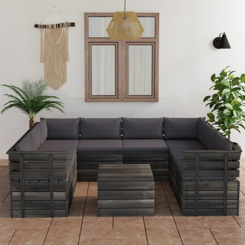vidaXL Muebles de palets para jardín 9 pzas cojines madera maciza pino vidaXL Muebles de palets para jardín 9 pzas cojines madera maciza pino