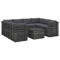 vidaXL Muebles de palets para jardín 9 pzas cojines madera maciza pino