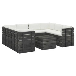 vidaXL Muebles de palets para jardín 9 pzas cojines madera maciza pino