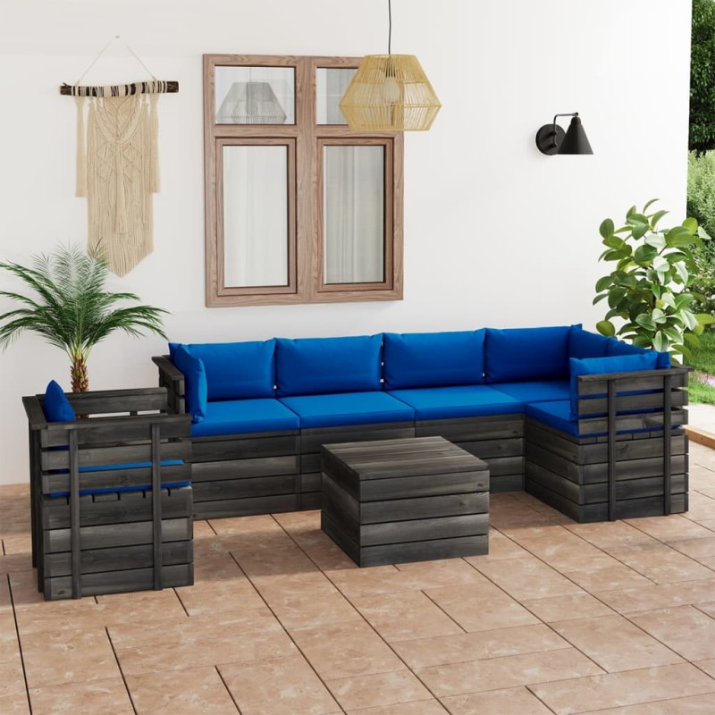 vidaXL Muebles de palets para jardín 7 pzas cojines madera maciza pino vidaXL Muebles de palets para jardín 7 pzas cojines madera maciza pino
