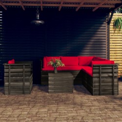 vidaXL Muebles de palets de jardín 7 piezas cojines madera maciza pino