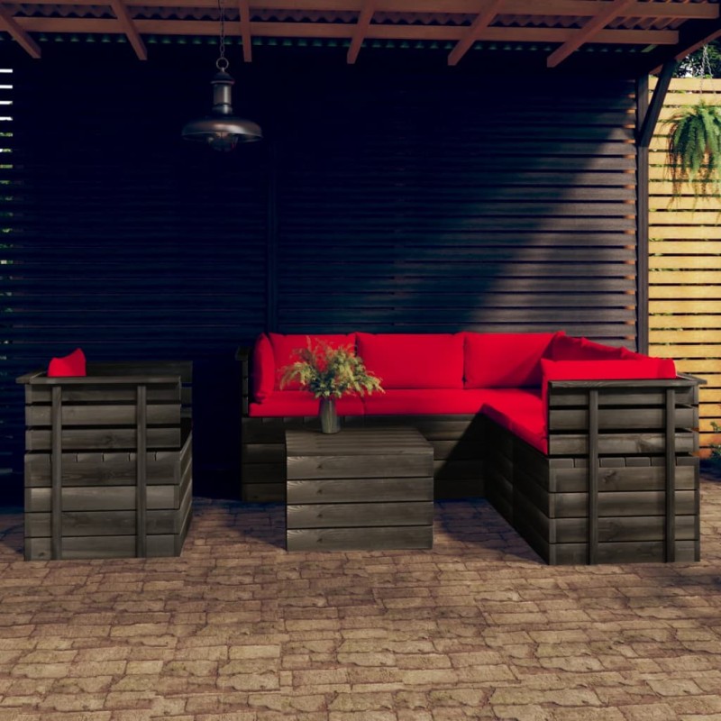 vidaXL Muebles de palets de jardín 7 piezas cojines madera maciza pino vidaXL Muebles de palets de jardín 7 piezas cojines madera maciza pino