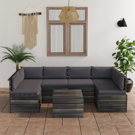 vidaXL Muebles de palets para jardín 7 pzas cojines madera maciza pino