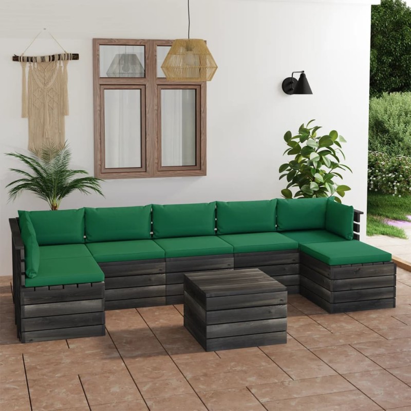 vidaXL Muebles de palets para jardín 8 pzas cojines madera maciza pino vidaXL Muebles de palets para jardín 8 pzas cojines madera maciza pino