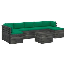 vidaXL Muebles de palets para jardín 8 pzas cojines madera maciza pino