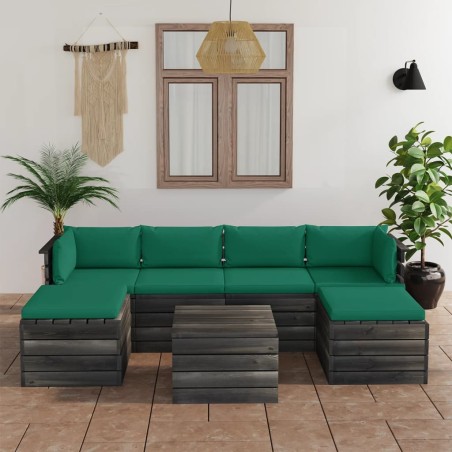 vidaXL Muebles de palets para jardín 7 pzas cojines madera maciza pino