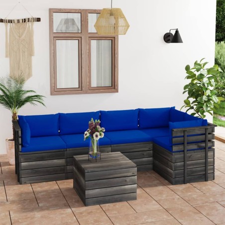 vidaXL Muebles de palets para jardín 6 pzas cojines madera maciza pino