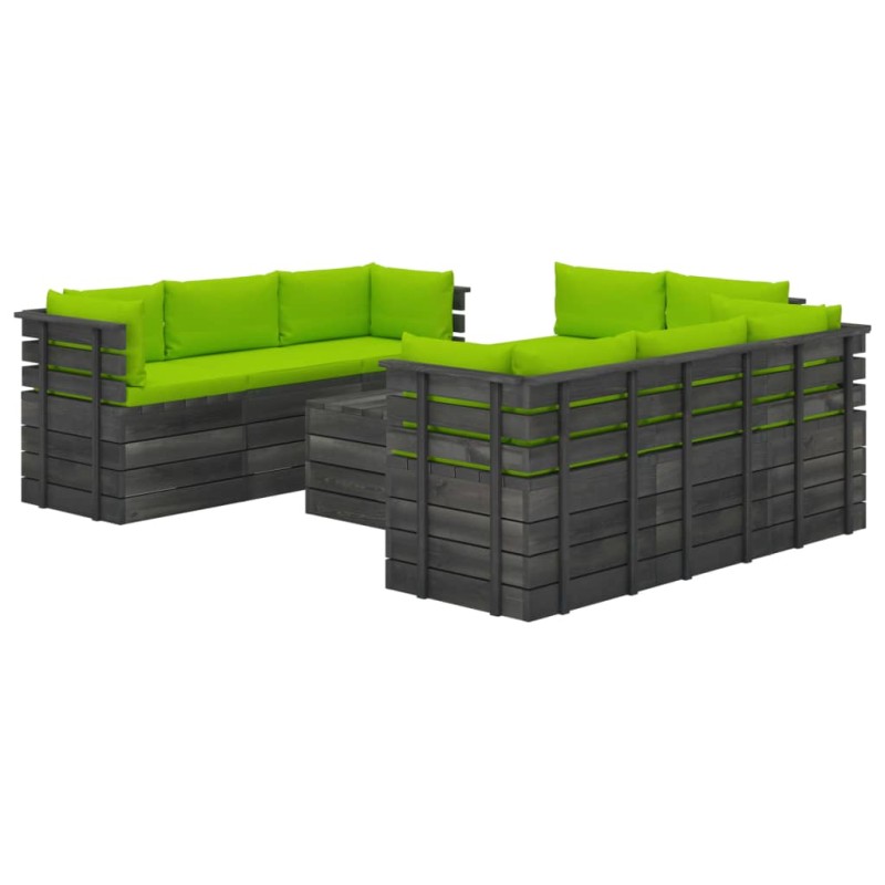 vidaXL Muebles de palets para jardín 9 pzas cojines madera maciza pino