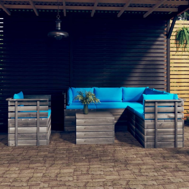 vidaXL Muebles de palets de jardín 7 piezas cojines madera maciza pino vidaXL Muebles de palets de jardín 7 piezas cojines madera maciza pino
