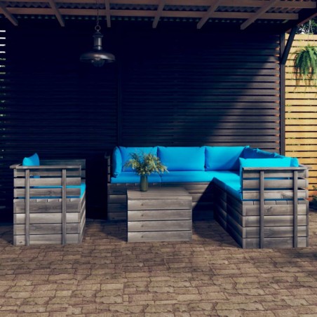 vidaXL Muebles de palets de jardín 7 piezas cojines madera maciza pino