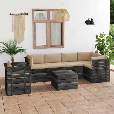 vidaXL Muebles de palets para jardín 7 pzas cojines madera maciza pino