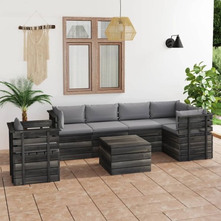 vidaXL Muebles de palets para jardín 7 pzas cojines madera maciza pino