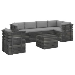 vidaXL Muebles de palets para jardín 7 pzas cojines madera maciza pino