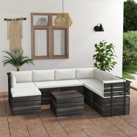 vidaXL Muebles de palets para jardín 8 pzas cojines madera maciza pino