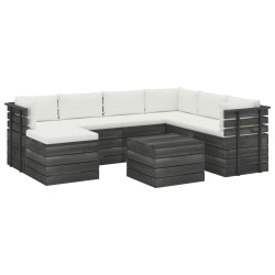 vidaXL Muebles de palets para jardín 8 pzas cojines madera maciza pino