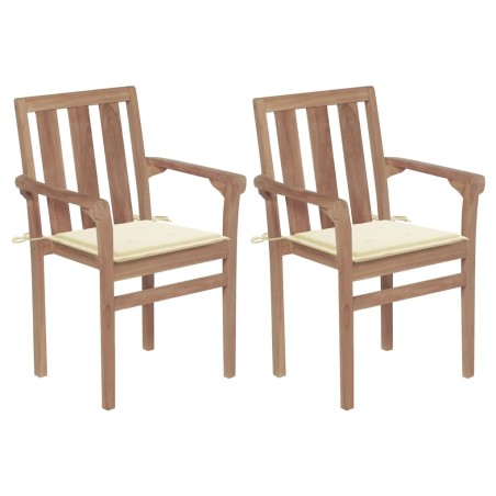 vidaXL Sillas de jardín 2 unidades con cojines crema madera de teca