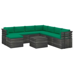 vidaXL Muebles de palets de jardín 9 piezas cojines madera maciza pino