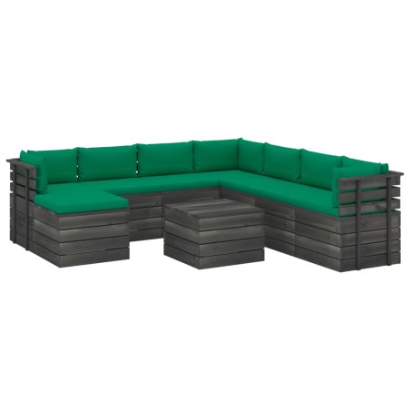 vidaXL Muebles de palets de jardín 9 piezas cojines madera maciza pino