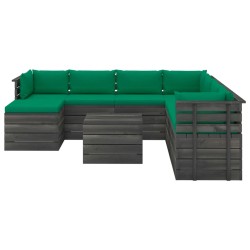 vidaXL Muebles de palets de jardín 9 piezas cojines madera maciza pino