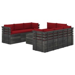 vidaXL Muebles de palets para jardín 9 pzas cojines madera maciza pino