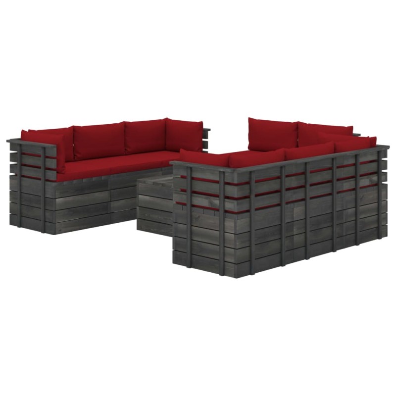 vidaXL Muebles de palets para jardín 9 pzas cojines madera maciza pino