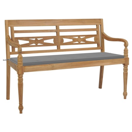 vidaXL Banco Batavia madera maciza de teca con cojín gris 150 cm