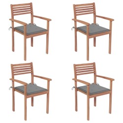 vidaXL Sillas de jardín 4 uds madera maciza de teca con cojines grises