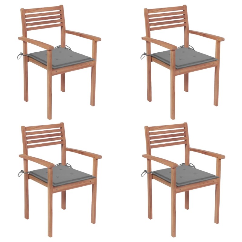 vidaXL Sillas de jardín 4 uds madera maciza de teca con cojines grises vidaXL Sillas de jardín 4 uds madera maciza de teca con cojines grises